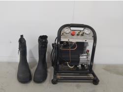 Stanley Size 11 Steel Toe Lined Rubber Boots and Hot Rod 115 V Compressor