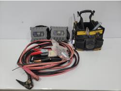 (2) Pro-Logix Battery Chargers, Battery Load Tester, Booster Cables and Tool Bag with Contents