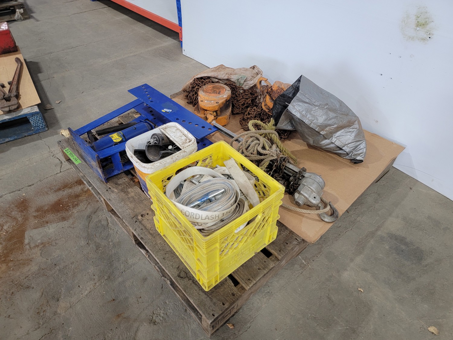 Hydraulic Pipe Bender, (2) 1 Chain Hoists, Come Along, Tire Weights and ...